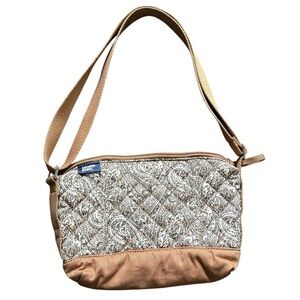 Lands’ End Quilted Paisley Crossbody Shoulder Bag Tan Brown Preloved
